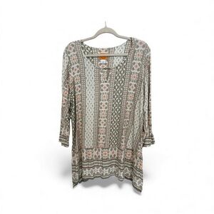 Ruby Rd. Geometric Print Top in Pink and Green Size 1X